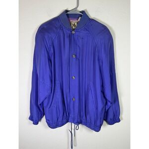 Kriss Kross Vintage Womens 100% Silk Bomber Jacket Purple Blue Size Small